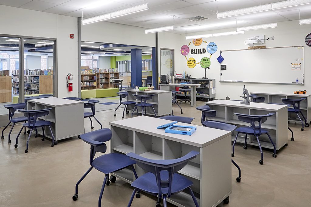 The STEAM classroom and adjacent learning commons enables collaboration