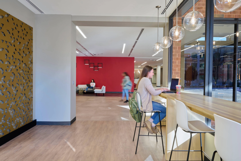 A number of the spaces are open or feature glass walls to provide transparency for showcasing many of the activities taking place in the building core.