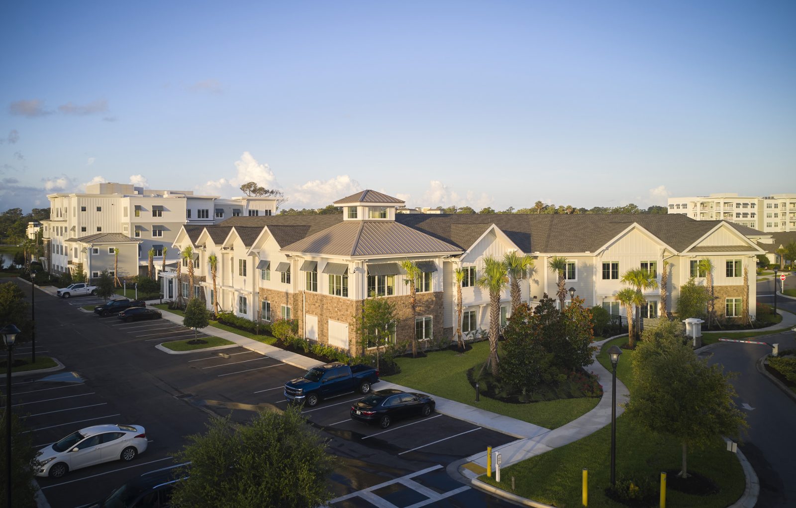 Aerial view of two-story memory care building