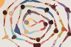 illustration of people in circles holding hands