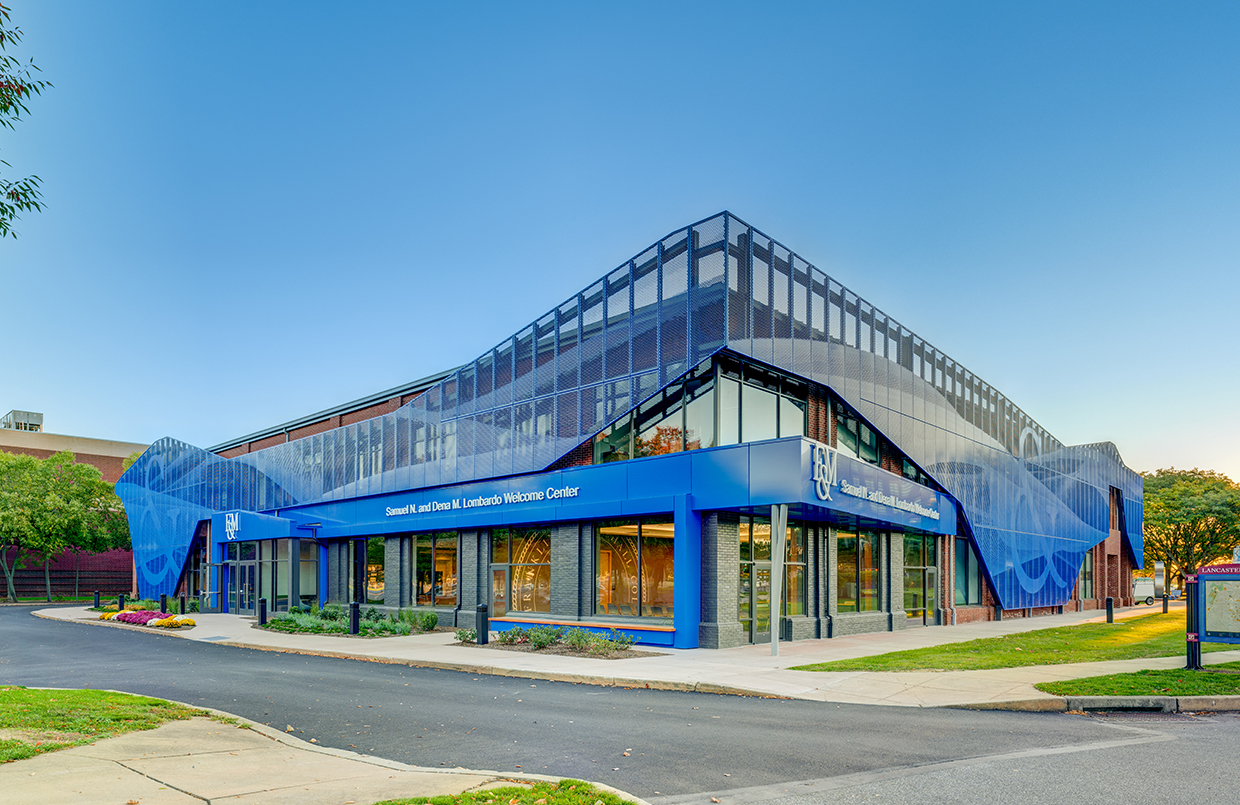 The new Samuel N. and Dena M. Lombardo Welcome Center at Franklin & Marshall College