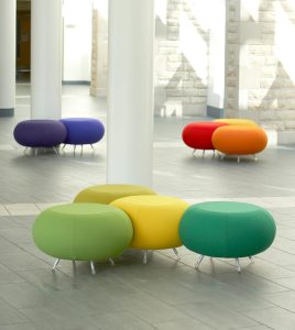 Group of colorful "Pebble" stools from Allemuir.