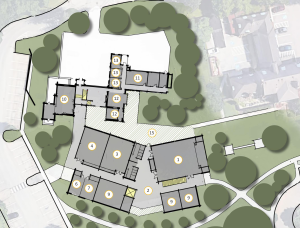 Feasibility study graphic showing the locations of spaces within campus buildings.