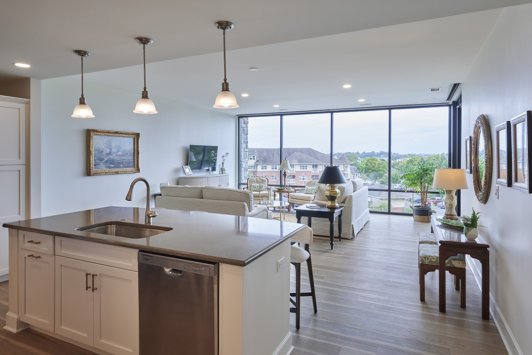 Floor-to-ceiling windows are incorporated in many apartments.