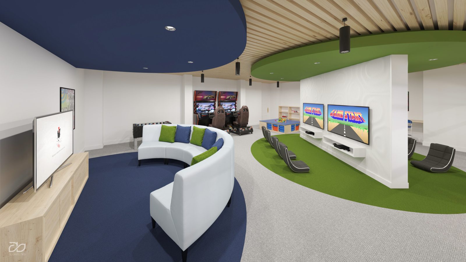 The inclusion of a Kids Space reflected Radley Run Country Club's commitment to supporting family memberships. Soft seating and flexible activity zones provide engaging and appropriate hang out spots for the club's youngest members.