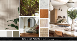 sample apartment finish palette with botanical theme