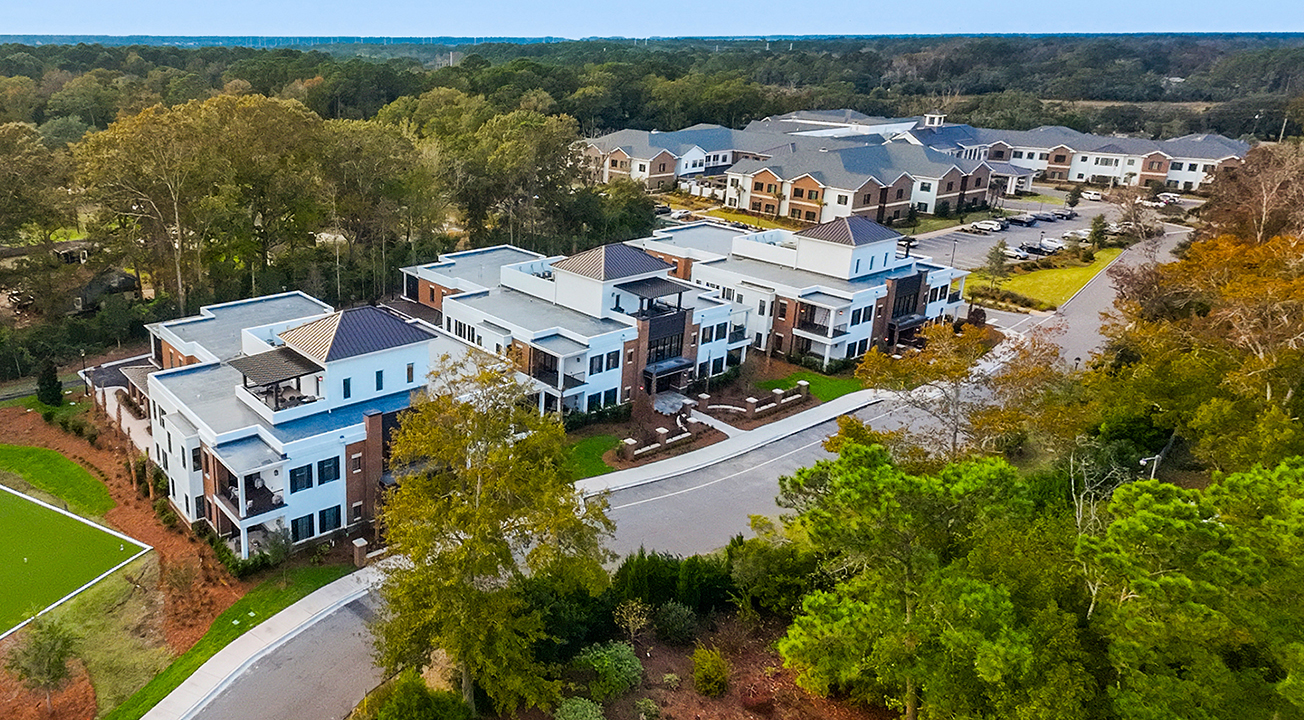 Aerial view of Bishop Gadsden Mini Hybrid Homes Senior Living called the Meade