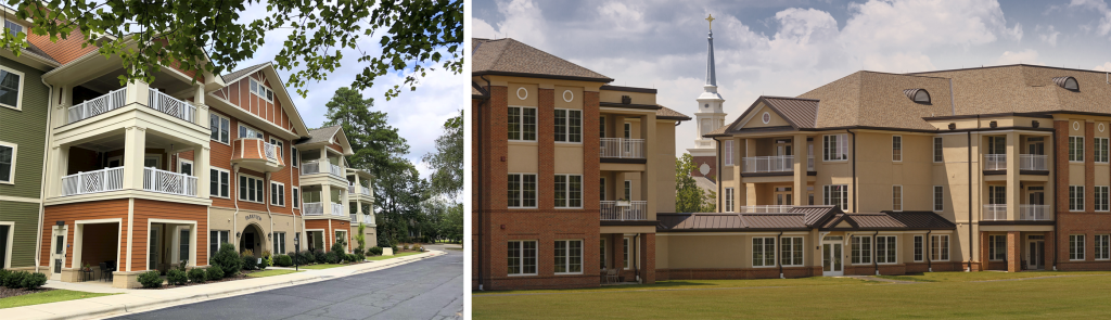 (l) Penick Village hybrid homes (r) Kirkland Village Northwood Gardens Hybrid Homes