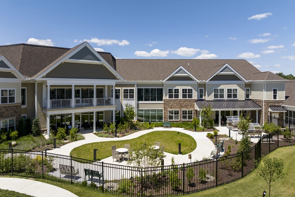 Bird's eye view of walking look in courtyard for memory care residence