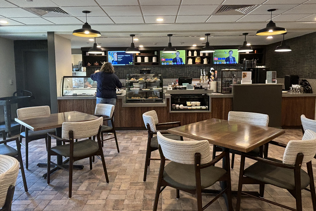 Coffee shop tables and serving counter