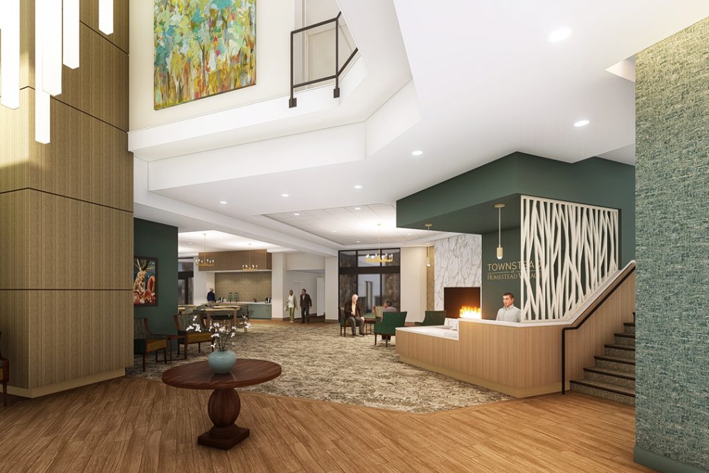 Two Story lobby with reception desk