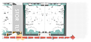 architectural rendering of a classroom design and hallway sequence