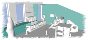 architectural rendering of calming nook in classroom