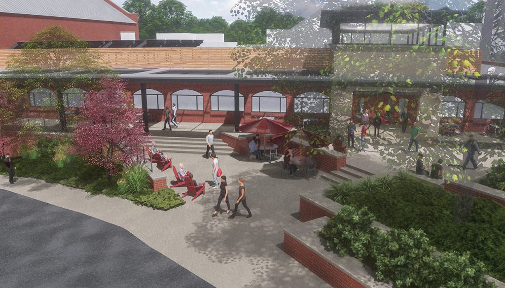 College campus greenspace patio area